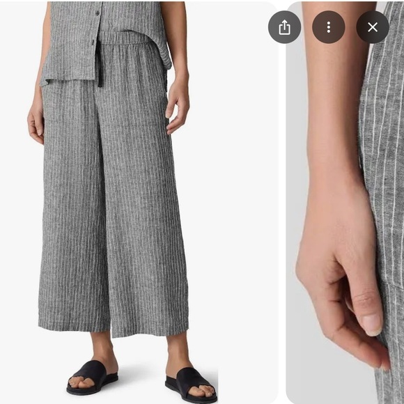 Eileen Fisher Organic Linen Crop Ankle Wide Leg Pants Women's XL Beach Strips - Picture 1 of 15